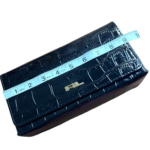 RALPH LAUREN Notorious Clutch Bag Black Patent Croco Clutch Bag Mirror Inside - Picture 7 of 9